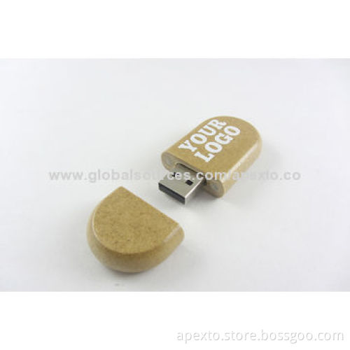 Wood Oval USB Stick with 16GB Storage Capacity, Supports Password Protection and Bootable Function